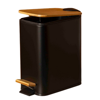 Lixeira Retangular c/ Pedal e Tampa de Bambu - 5L Preto