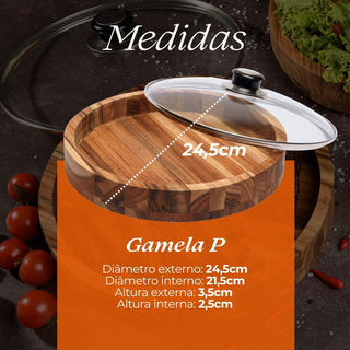 Kit 2 Gamelas de Madeira Teca com Tampa de Vidro - GG e P