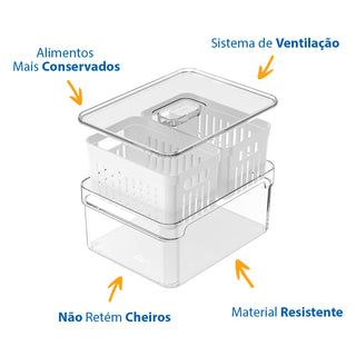 Organizador Clear Fresh 2,2L com Dois Cestos de Acrílico - OU