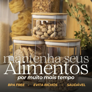 Kit 10 Potes Herméticos Quadrados com Tampa de Bambu - OU