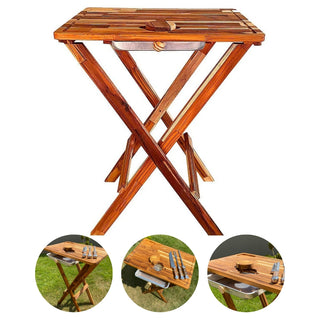 Mesa para Churrasco de Madeira Teca desmontável com Gaveta