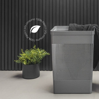 Kit 2 Cestos de Roupas Grid Com Tampa de Bambu para Banheiro, Lavanderia e Quarto 49L - OU