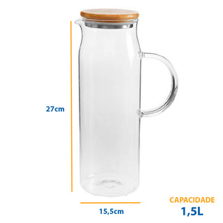 Jarra de Vidro com Tampa de Bambu Suqueira 1,5L - OU
