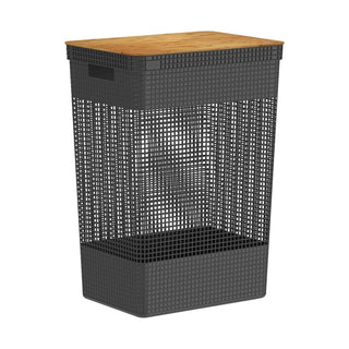 Cesto De Roupas Grid Com Tampa De Bambu 49 L