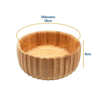 Tigela De Bambu Canelado Redondo 15cm Servir Petiscos Porções Decoração Cozinha 