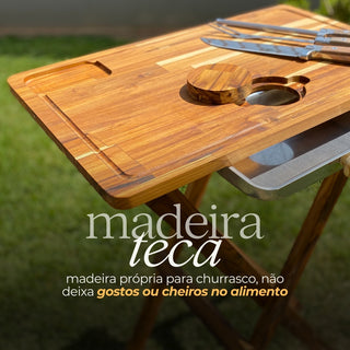 Mesa para Churrasco de Madeira Teca desmontável com Gaveta