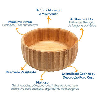 Tigela De Bambu Canelado Redondo 15cm Servir Petiscos Porções Decoração Cozinha 