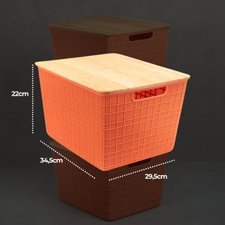 Caixa Organizadora Terracota com Tampa de Bambu 18L