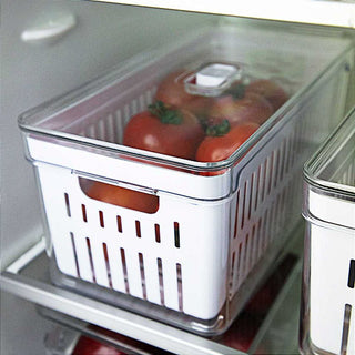 Kit 2 Organizadores de Geladeira Acrílico com Tampa e Cesto Drenagem Clear Fresh 5 Litros - OU 