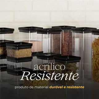 Kit 4 Potes Herméticos Retangulares Tampa Preta Empilháveis, BPA Free e Vedação Total