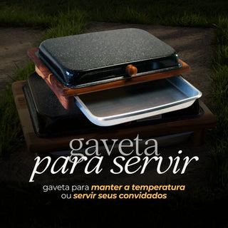 Tábua de Carne para Churrasco com Tampa e Forma Grill - Madeira Teca 39/43cm