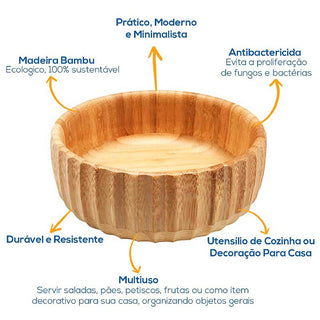 Tigela De Bambu Canelado Médio 19cm Servir Petiscos Porções Decoração Cozinha 