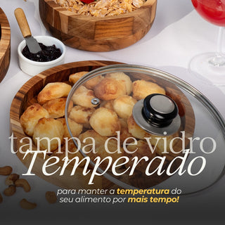 Gamela de Madeira Teca com Tampa de Vidro GG 40cm