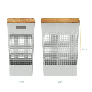 Cesto De Roupas Grid Com Tampa De Bambu 49 L