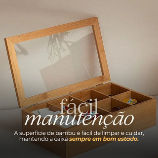 Porta Chás Caixa Multiuso de Bambu com 8 Divisórias
