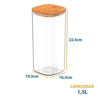 Pote Hermético de Acrílico com Tampa de Bambu 1,5L - OU
