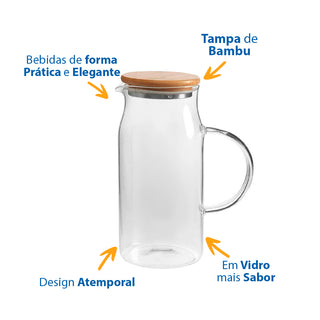 Jarra de Vidro com Tampa de Bambu 1,15L - OU 