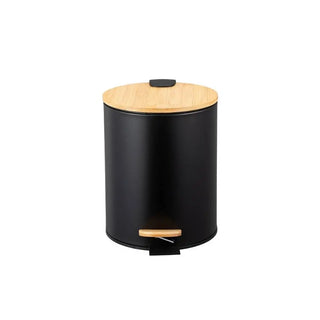 Lixeira Redonda c/ Pedal e Tampa de Bambu - 5L e 12L Preto