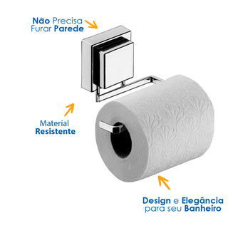 Suporte para Papel Higienico com Ventosa para Banheiro - Cromado