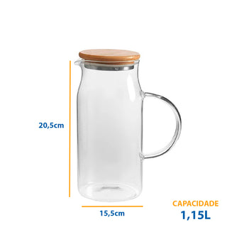 Jarra de Vidro com Tampa de Bambu 1,15L - OU 