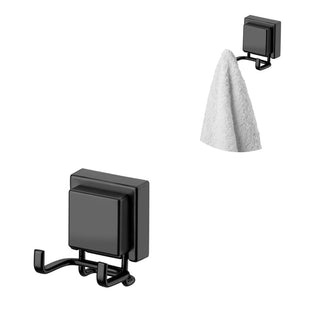 Gancho Duplo com Ventosa para Banheiro - Preto Fosco