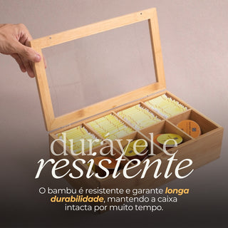 Porta Chás Caixa Multiuso de Bambu com 8 Divisórias