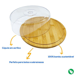 Boleira de Bambu com Tampa de Acrílico Transparente Minimalista Sustentável