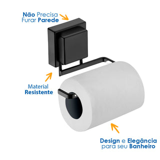 Suporte para Papel Higienico com Ventosa para Banheiro - Preto Fosco