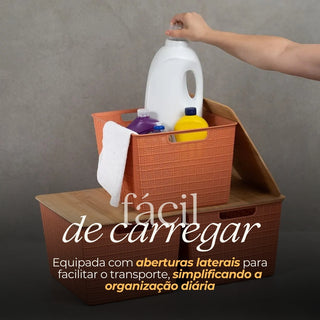 Caixa Organizadora Terracota com Tampa de Bambu 18L