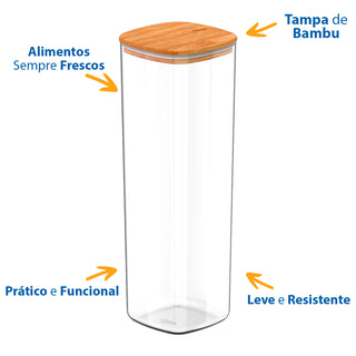 Pote Hermético 2L com Tampa de Bambu 2L - OU
