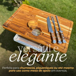 Mesa para Churrasco de Madeira Teca desmontável com Gaveta