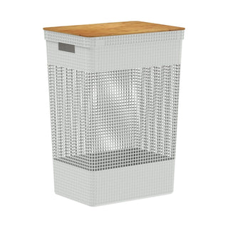 Cesto De Roupas Grid Com Tampa De Bambu 49 L