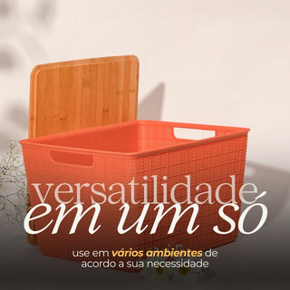 Caixa Organizadora Terracota com Tampa de Bambu 18L
