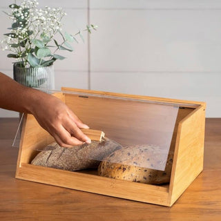 Porta Pão de Bambu com Tampa Transparente em Acrílico
