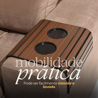 Porta Copos Sofá Esteira Bandeja Braço Flexível De Madeira Resistente