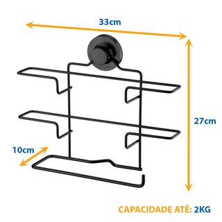 Suporte para Papel Toalha/Alumínio/PVC com Ventosa - Preto