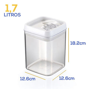 Kit 6 Potes Herméticos Quadrado Médio com Válvula de Vedação 1,7L