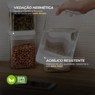 Kit 4 Potes Herméticos de Acrílico Quadrado Grande com Vedação 2,3L